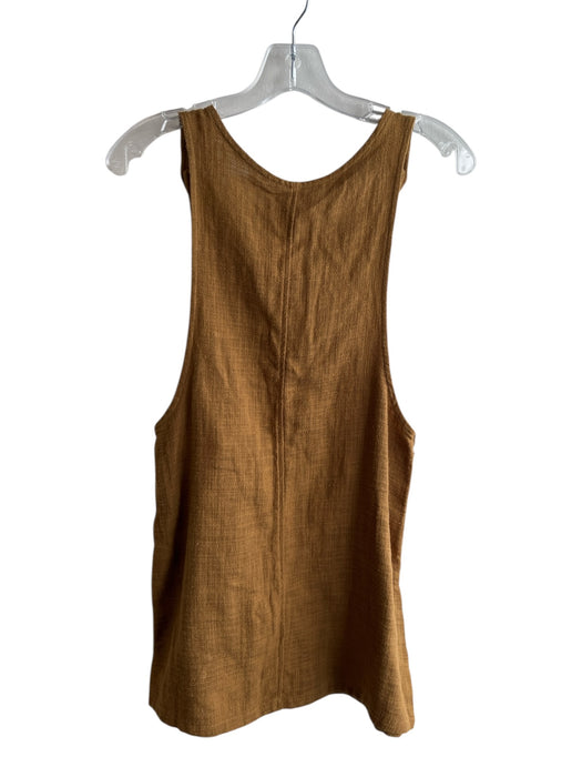 Rylee & Cru Size XS Mustard Brown Cotton Round Neck Button Detail Dress Mustard Brown / XS