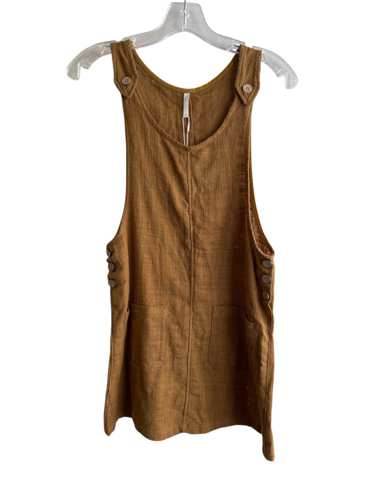 Rylee & Cru Size XS Mustard Brown Cotton Round Neck Button Detail Dress Mustard Brown / XS