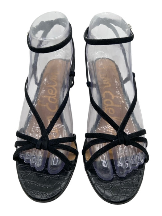 Sam Edelman Shoe Size 7 Black Suede & Leather Strappy Croc Ankle Buckle Sandals Black / 7
