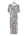 Showpo Size 10 White, Pink & Green Rayon V Neck Short Sleeve Floral slit Dress White, Pink & Green / 10