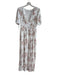 Showpo Size 10 White, Pink & Green Rayon V Neck Short Sleeve Floral slit Dress White, Pink & Green / 10