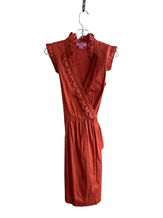 Eliza J Size 16 Orange Cotton Sleeveless V Neck Belt Side Zip Dress Orange / 16