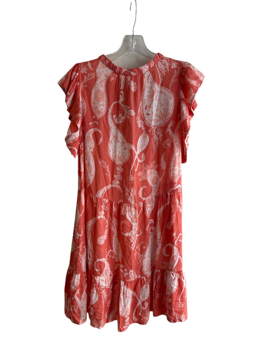 Elan Size Small Orange & White Rayon round split neck Paisley Knee length Dress Orange & White / Small
