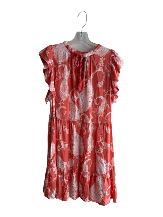 Elan Size Small Orange & White Rayon round split neck Paisley Knee length Dress Orange & White / Small