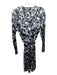 Kay Unger Size 10 Black, White, Gray Polyester Blend V Neck Floral A line Dress Black, White, Gray / 10