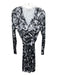 Kay Unger Size 10 Black, White, Gray Polyester Blend V Neck Floral A line Dress Black, White, Gray / 10
