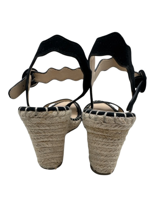 Marc Fisher Shoe Size 10 Black & Beige Suede Upper Woven Wavy Wedge Sandals Black & Beige / 10