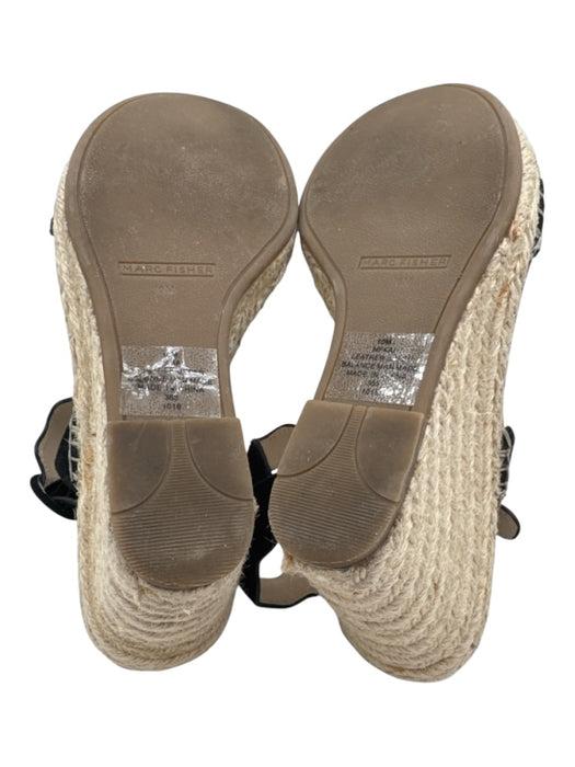 Marc Fisher Shoe Size 10 Black & Beige Suede Upper Woven Wavy Wedge Sandals Black & Beige / 10