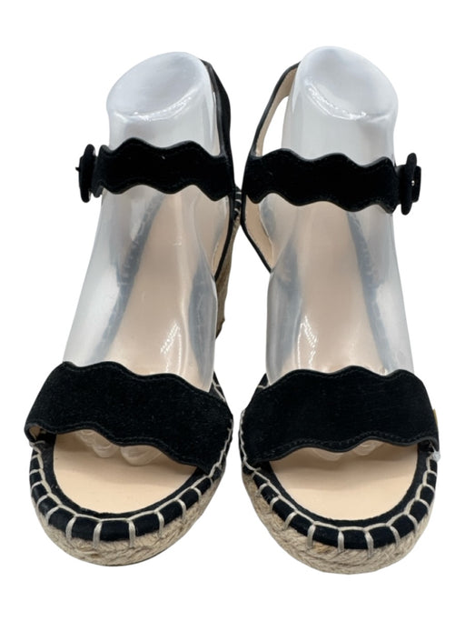 Marc Fisher Shoe Size 10 Black & Beige Suede Upper Woven Wavy Wedge Sandals Black & Beige / 10