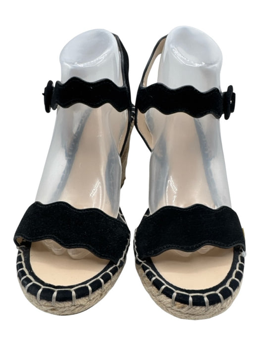 Marc Fisher Shoe Size 10 Black & Beige Suede Upper Woven Wavy Wedge Sandals Black & Beige / 10