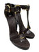 Burberry Shoe Size 38.5 Dark Brown Leather Gold Buckle T Strap Sandals Dark Brown / 38.5