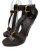 Burberry Shoe Size 38.5 Dark Brown Leather Gold Buckle T Strap Sandals Dark Brown / 38.5