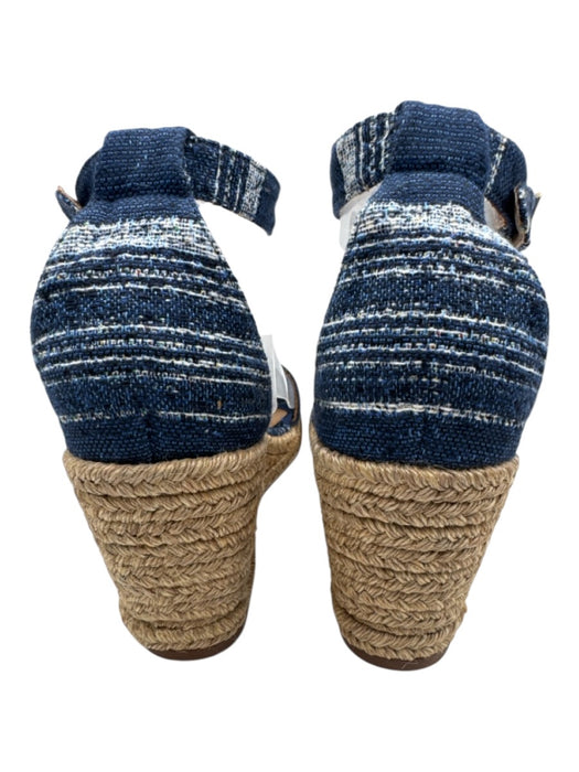 Kaanas Shoe Size 7 Blue & Tan Textile Wedge Ankle Strap Square Toe Sandals Blue & Tan / 7