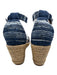 Kaanas Shoe Size 7 Blue & Tan Textile Wedge Ankle Strap Square Toe Sandals Blue & Tan / 7