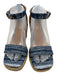 Kaanas Shoe Size 7 Blue & Tan Textile Wedge Ankle Strap Square Toe Sandals Blue & Tan / 7