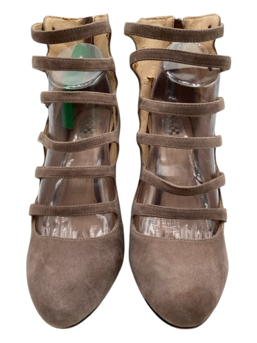 Vince Camuto Shoe Size 8.5 Taupe Gray Suede Back Zip Strappy Almond Toe Pumps Taupe Gray / 8.5