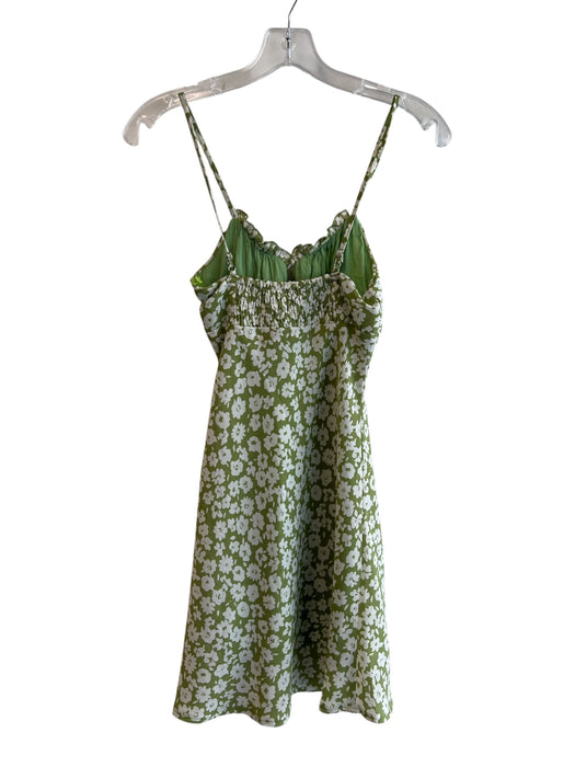 Princess Polly Size 0 Green & White Polyester Ruffle Detail Floral Print Dress Green & White / 0