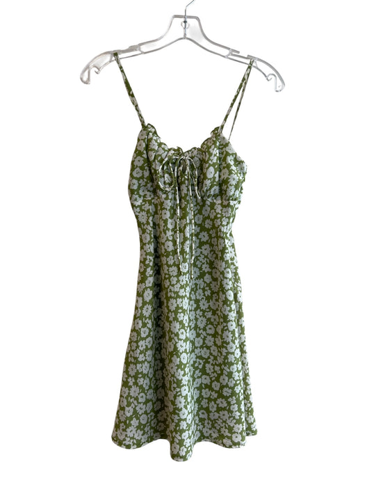 Princess Polly Size 0 Green & White Polyester Ruffle Detail Floral Print Dress Green & White / 0
