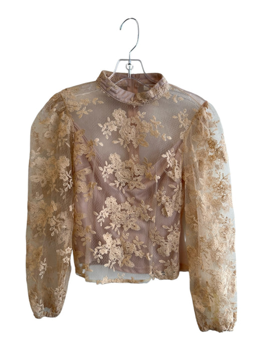 Peach Size S Peach Polyester Mock Neck Long Sleeve Lace Overlay Sheer Top Peach / S