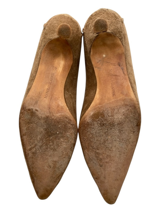 Manolo Blahnik Shoe Size 40 Taupe Beige Suede Kitten Heel Loafer Pumps Taupe Beige / 40