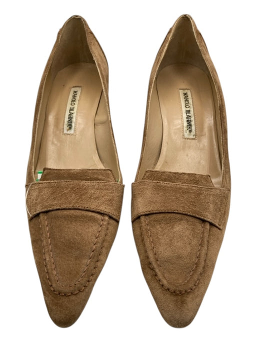 Manolo Blahnik Shoe Size 40 Taupe Beige Suede Kitten Heel Loafer Pumps Taupe Beige / 40