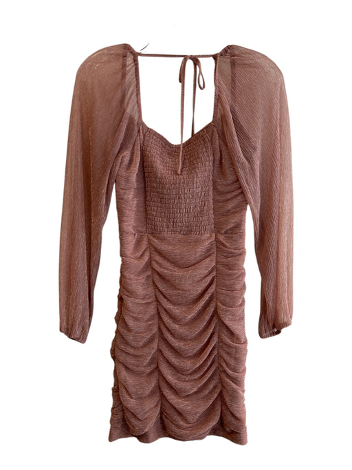 skies are blue Size XS Rose Gold Polyester Square Neck Long Sheer Sleeve Dress Rose Gold / XS