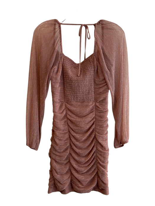 skies are blue Size XS Rose Gold Polyester Square Neck Long Sheer Sleeve Dress Rose Gold / XS