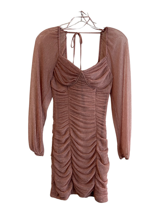 skies are blue Size XS Rose Gold Polyester Square Neck Long Sheer Sleeve Dress Rose Gold / XS