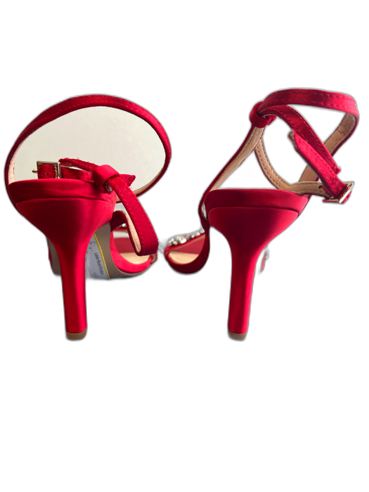 Badgley Mischka Shoe Size 8.5 Red Rhinestone Ankle Buckle Open Toe & Heel Shoes Red / 8.5