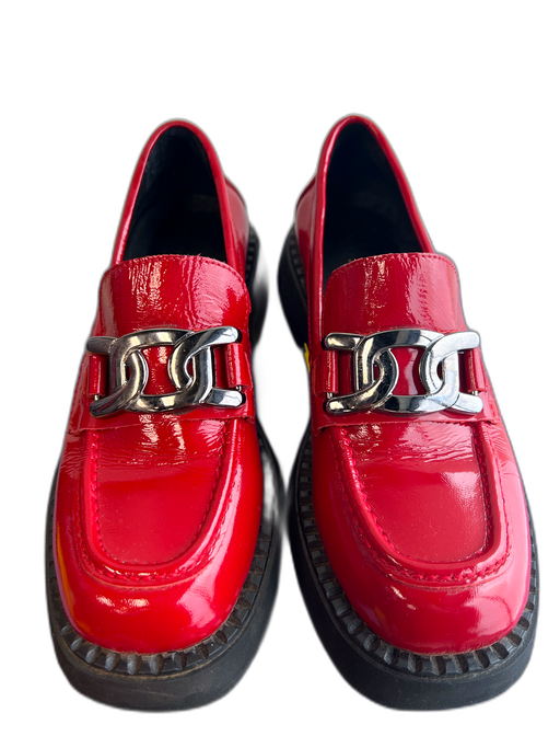 Silent Shoe Size 39 Red Patent Leather Lug Sole Square Toe silver hardware Shoes Red / 39