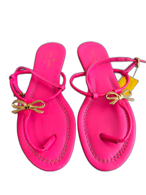 Kate Spade Shoe Size 8.5 Pink Patent Gold Bow Thong Ankle Buckle Shoes Pink / 8.5