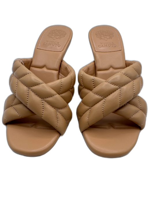Vince Camuto Shoe Size 6.5 Beige Leather Upper open toe Quilted Low Heel Sandals Beige / 6.5