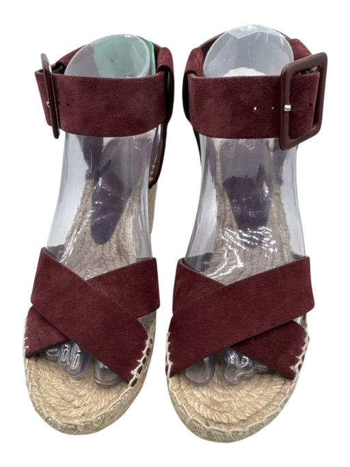Vince Shoe Size 6 Burgundy Leather Upper Suede Criss Cross Wedge Espadrille Burgundy / 6