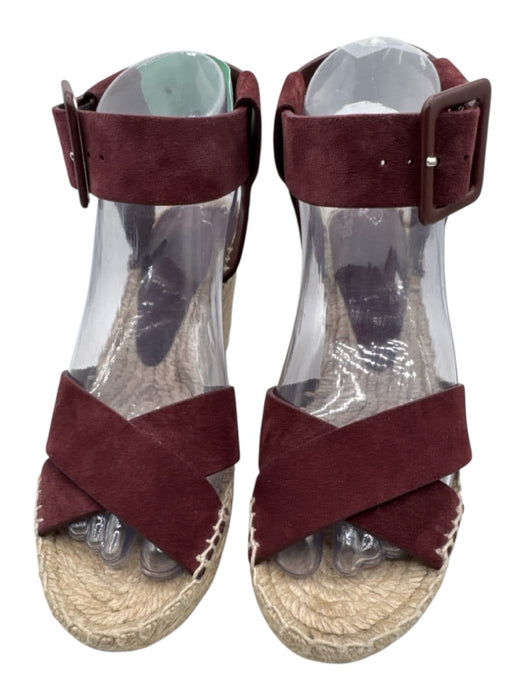 Vince Shoe Size 6 Burgundy Leather Upper Suede Criss Cross Wedge Espadrille Burgundy / 6