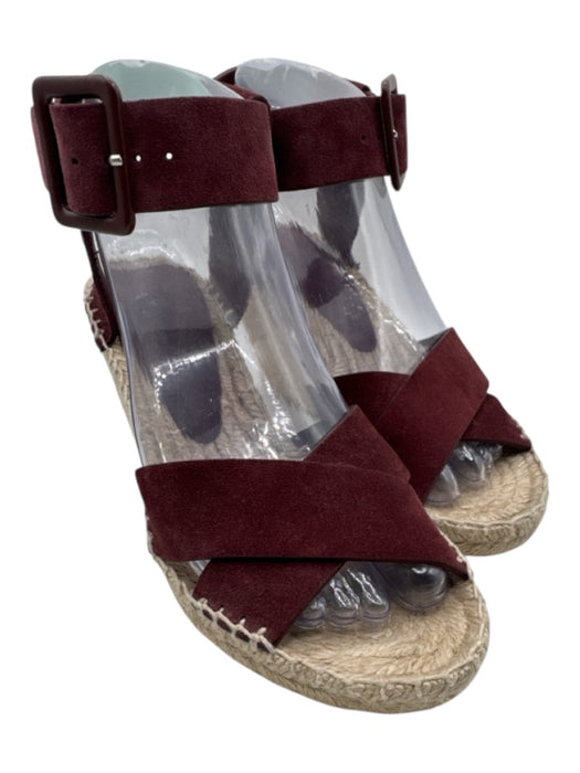 Vince Shoe Size 6 Burgundy Leather Upper Suede Criss Cross Wedge Espadrille Burgundy / 6