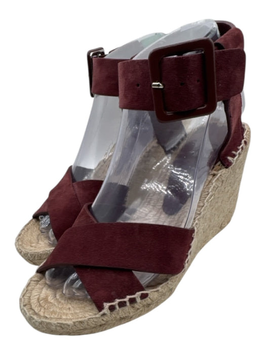 Vince Shoe Size 6 Burgundy Leather Upper Suede Criss Cross Wedge Espadrille Burgundy / 6