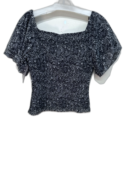 Anthropologie Size S Black & White Polyester Smocked Back Flowers Mesh Top Black & White / S