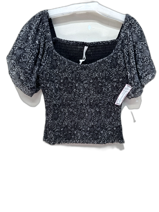 Anthropologie Size S Black & White Polyester Smocked Back Flowers Mesh Top Black & White / S