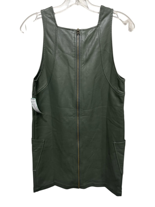 Maeve Size XS Olive Green PU Leather Sleeveless Paneled Patch Pocket Dress Olive Green / XS