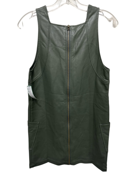 Maeve Size XS Olive Green PU Leather Sleeveless Paneled Patch Pocket Dress Olive Green / XS