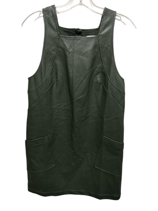 Maeve Size XS Olive Green PU Leather Sleeveless Paneled Patch Pocket Dress Olive Green / XS