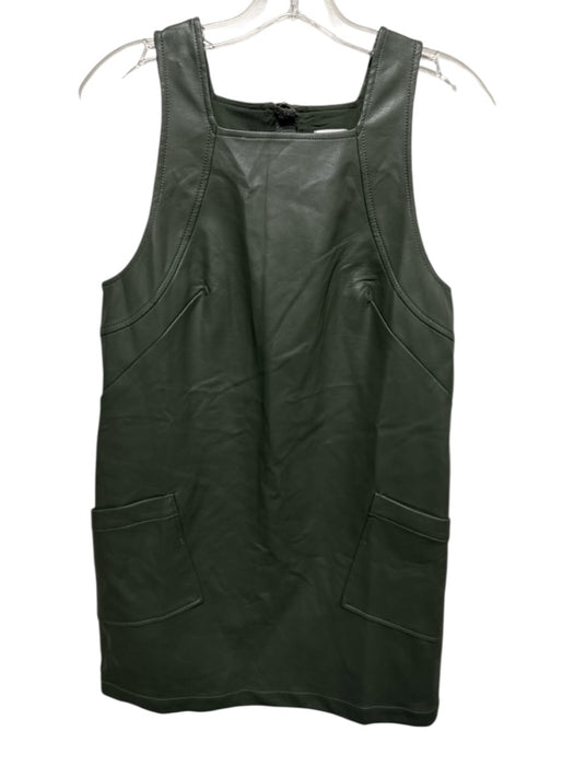 Maeve Size XS Olive Green PU Leather Sleeveless Paneled Patch Pocket Dress Olive Green / XS