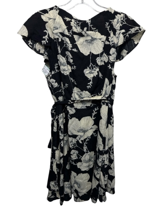 Free People Size XS Black & Cream White Viscose Floral Flutter Cap Sleeve Dress Black & Cream White / XS