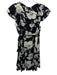 Free People Size XS Black & Cream White Viscose Floral Flutter Cap Sleeve Dress Black & Cream White / XS