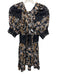 Free People Size 4 Black, Tan & Cream Viscose Floral Lace Panel Tie Back Dress Black, Tan & Cream / 4