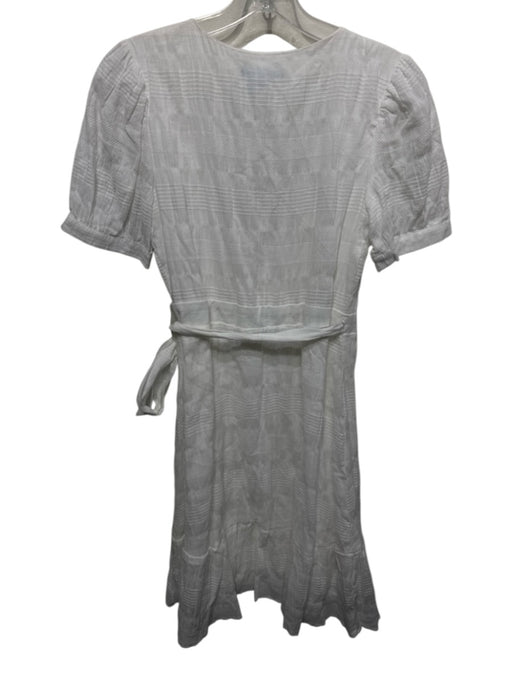 Draper James Size XS White Cotton Blend Short Puff Sleeve Textured Wrap Dress White / XS