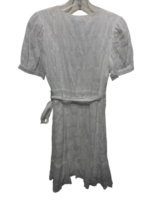 Draper James Size XS White Cotton Blend Short Puff Sleeve Textured Wrap Dress White / XS