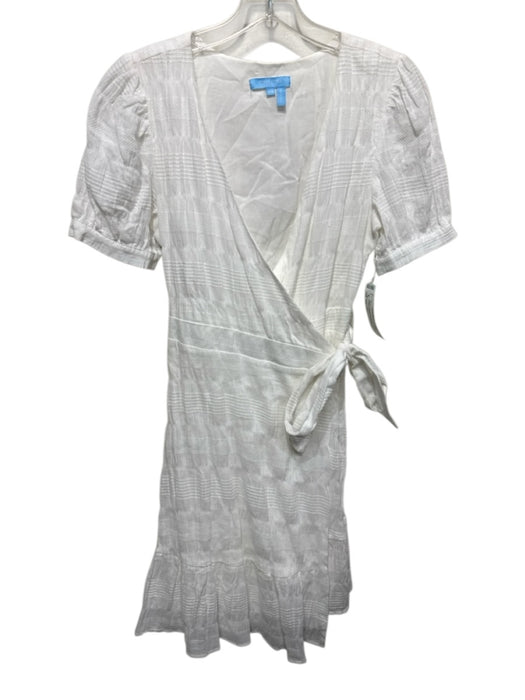 Draper James Size XS White Cotton Blend Short Puff Sleeve Textured Wrap Dress White / XS