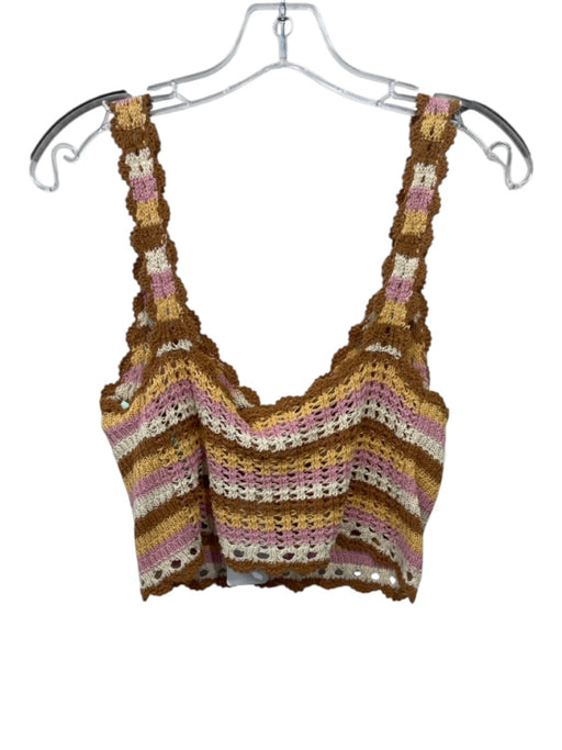 L Space Size XS Brown, Pink & Cream Cotton Knit Sleeveless Striped Crop Top Brown, Pink & Cream / XS