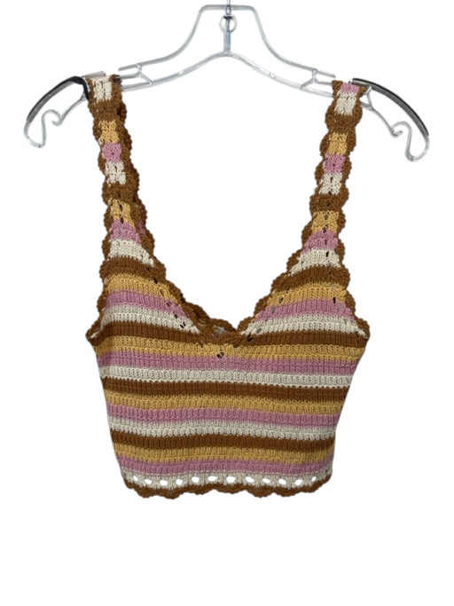 L Space Size XS Brown, Pink & Cream Cotton Knit Sleeveless Striped Crop Top Brown, Pink & Cream / XS